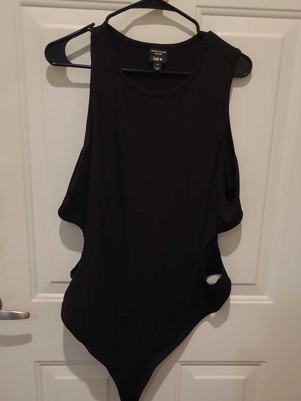 Bar III Black Sleeveless Cutout Bodysuit.